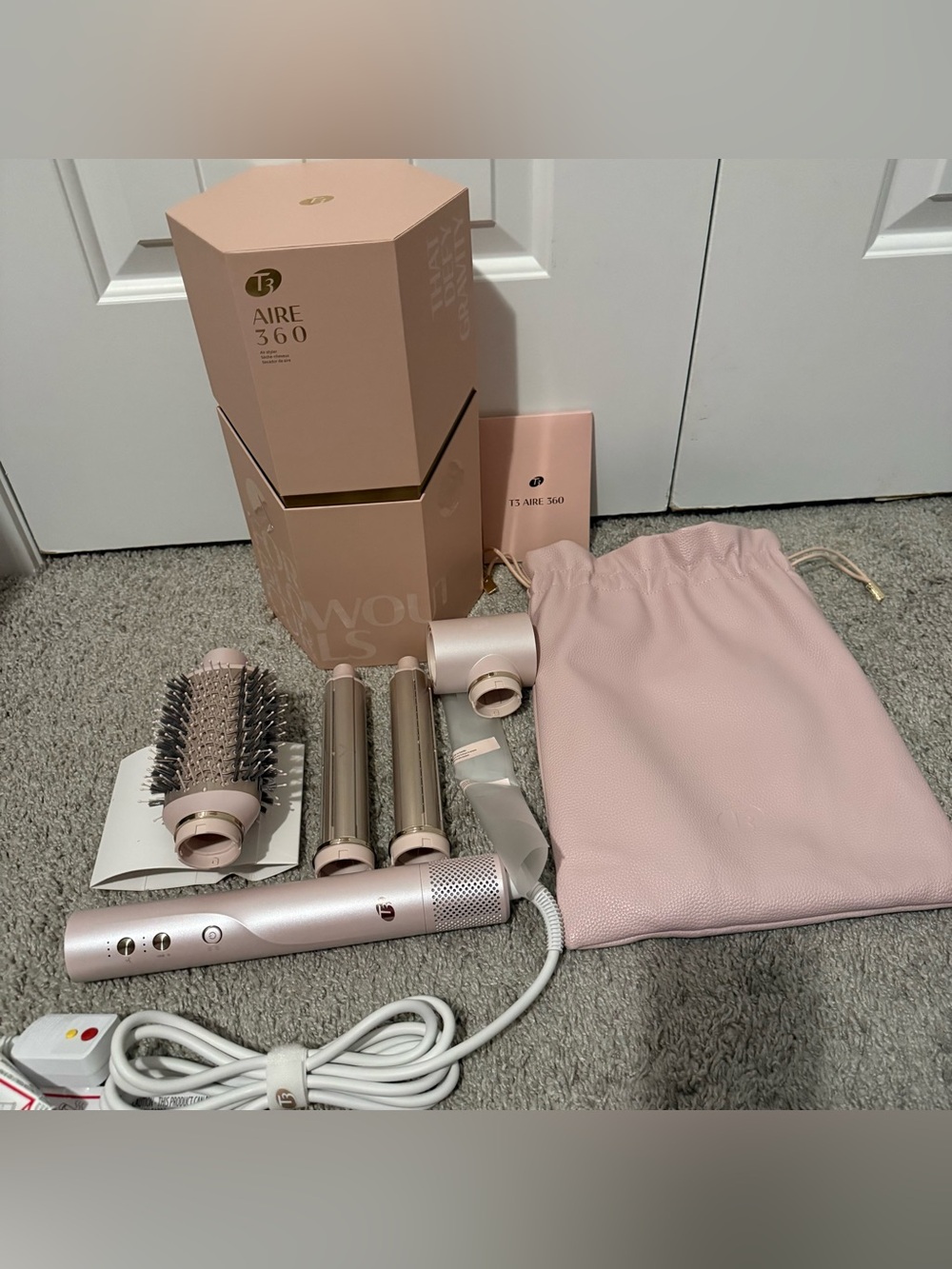 T3 Aire 360 MultiStyler Blowout System Kit w Ceramic Curling Attachments -BLUSH